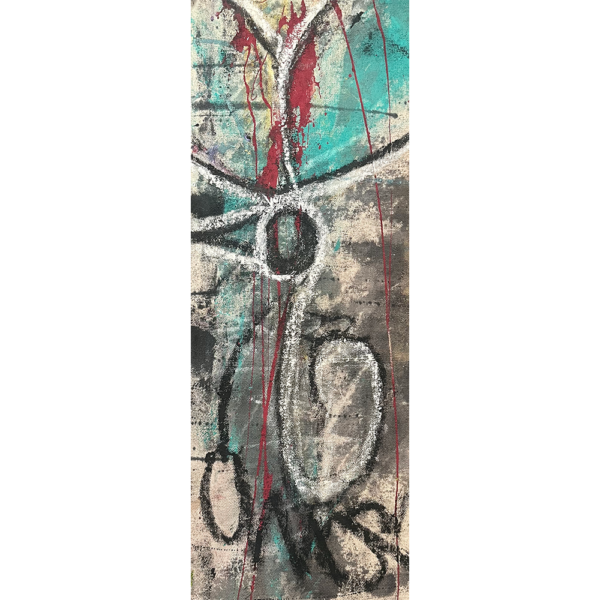 Zia Moon Birdy #3, mixed media on canvas, 22 x 8 inches