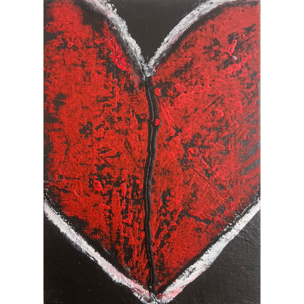 Heart 2025 #2, mixed media on canvasboard, 7x5 inches