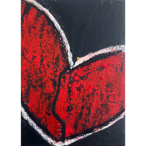 Heart 2025 #4, mixed media on canvasboard, 7x5 inches