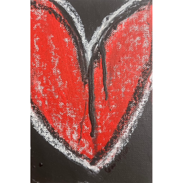 Heart 2025 #7, mixed media on canvasboard, 6x4 inches