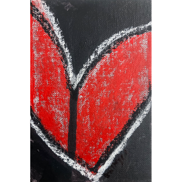 Heart 2025 #12, mixed media on canvasboard, 6x4 inches