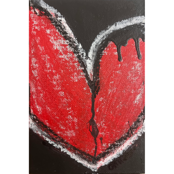 Heart 2025 #14, mixed media on canvasboard, 6x4 inches